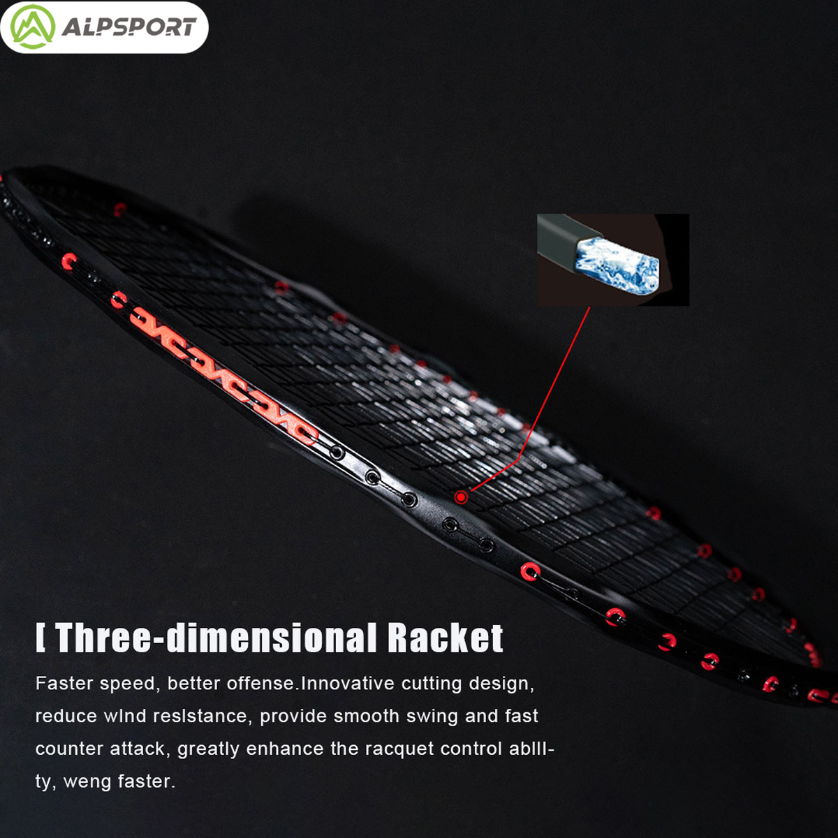 Alpsport MH-V5 5U 75g Ondulé O - Badminton Raket avis et prix